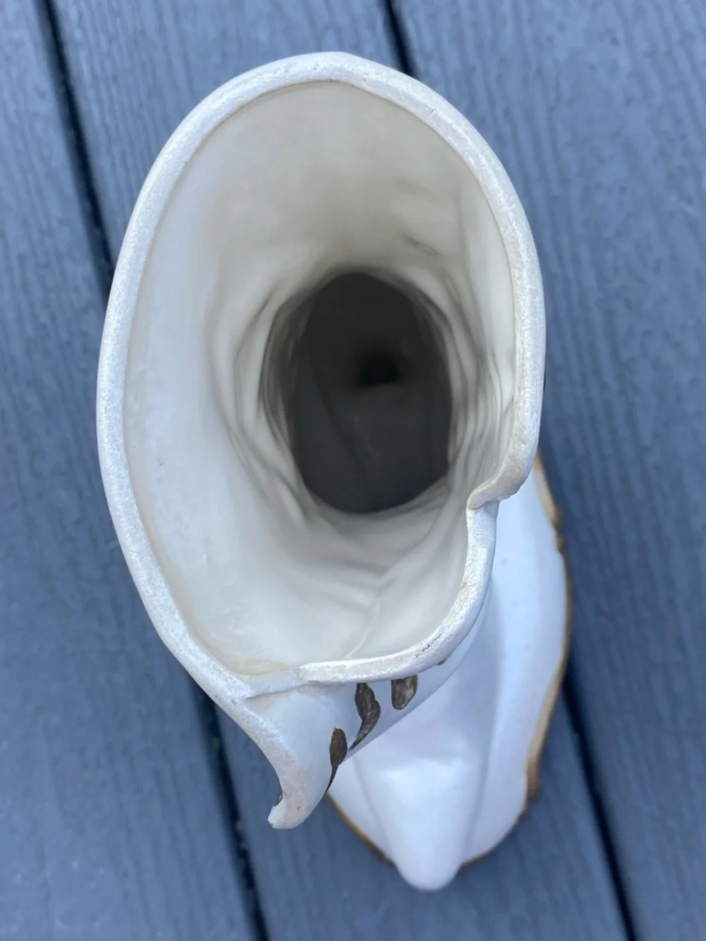 Vintage Atlantic Mold White Gold Button-Accent Women's Victorian Boot Vase